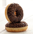 Photo: Fresh tasty donuts with chocolate glaze Fresh tasty donuts with chocolate glaze