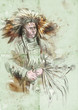 Indian chief holding a peace pipe