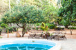 Chairs on swimming pool border
