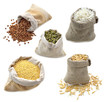 Burlap bags with grain isolated