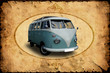 Vintage Label - Blauer Bulli