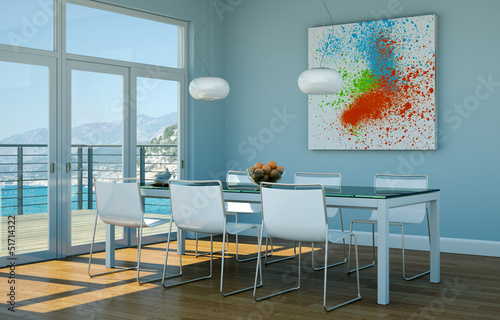 Illustration: modernes Esszimmer in Strandhaus modernes Esszimmer in Strandhaus