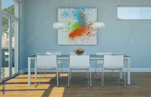 Illustration: modernes Esszimmer in Strandhaus modernes Esszimmer in Strandhaus