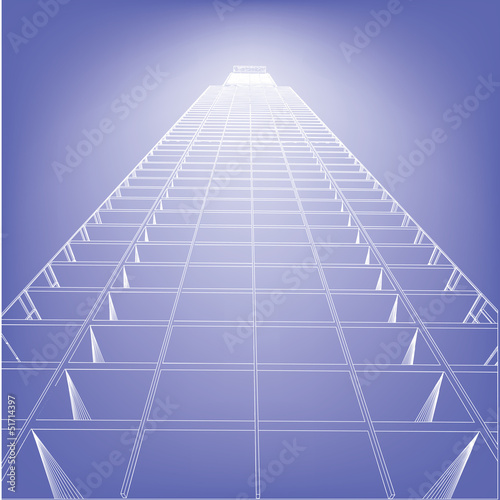 Vector: wireframe building over blueprint wireframe building over blueprint