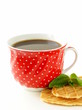 Foto: Red cup of coffee on a white background Red cup of coffee on a white background