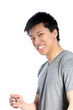 Smiling Asian Man Holding a Pen