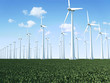 Wind Turbines Farm on beautiful landscape with clouds and sun