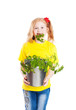funny girl with parsley isolated on white
