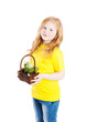 smile girl with snowdrops isolated on white