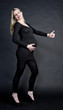 pregnant woman wearing black clothes and pumps
