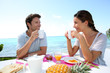 Couple enjoying breakfast in resort