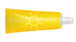 Gelbe Sonnencremetube mit Sonnen-Icon, Vektor und freigestellt