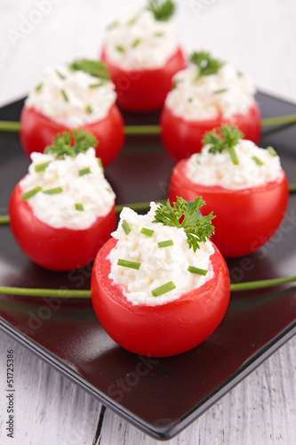 Photo: appetizer, stuffed tomato with cheese appetizer, stuffed tomato with cheese