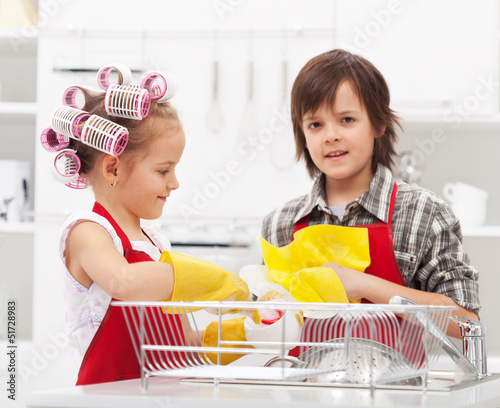 Photo: Kids doing the dishes Kids doing the dishes
