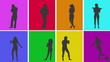 Animation of silhouettes of various people in colourful grid