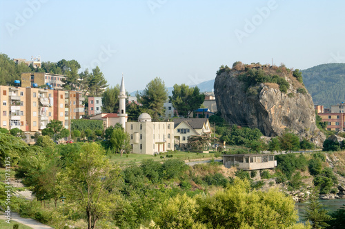 Mosque and "Rock of the City" in Permet, Albania 