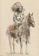 Indian chief sitting on a horse - Hand drawing into vector