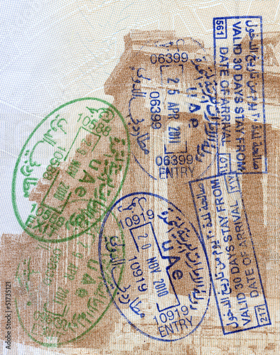 Photo: Background of passport stamps closeup Background of passport stamps closeup