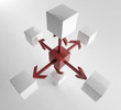 Illustration: White 3d cube with mini red cube | Concept White 3d cube with mini red cube | Concept