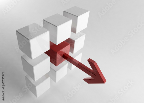 Illustration: White 3d cube with mini red cube | Concept White 3d cube with mini red cube | Concept
