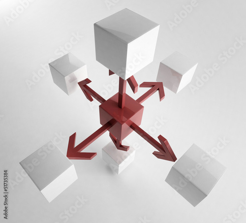 Illustration: White 3d cube with mini red cube | Concept White 3d cube with mini red cube | Concept