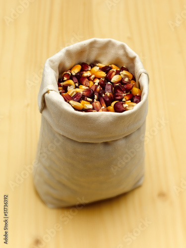 Photo: Corn grain in a burlap bag. Corn grain in a burlap bag.