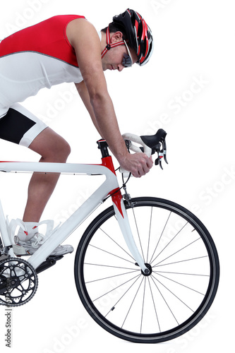 Photo: cyclist with bike cyclist with bike