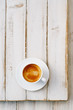 espresso coffee in white cup on old rustic  style table