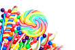 Colorful candy corner border with lollipops and gumballs