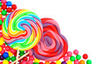 Colorful candy corner border with lollipops and gumballs