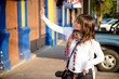 Girl doing an urban self portrait