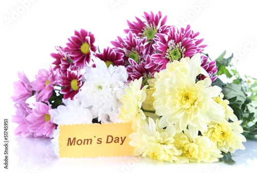 Photo: Bouquet of beautiful chrysanthemums isolated on white Bouquet of beautiful chrysanthemums isolated on white