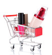 Cosmetics in cart isolated on white