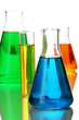 Test tubes with colorful liquids isolated on white