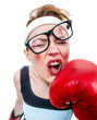 Funny fitness woman with boxing gloves