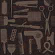 Brown scratched hair styling related seamless pattern