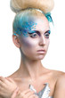Beautiful Girl's Face. Creative Winter Makeup