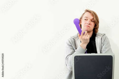 Photo: man with a bad phone call, studio portrait man with a bad phone call, studio portrait