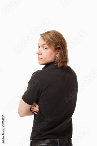 Photo: portrait of man, isolated on white background, back view portrait of man, isolated on white background, back view