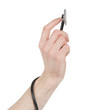 Hand holding a stethoscope isolated on white background