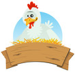 Vektor: Chicken Nest And Wood Banner Chicken Nest And Wood Banner