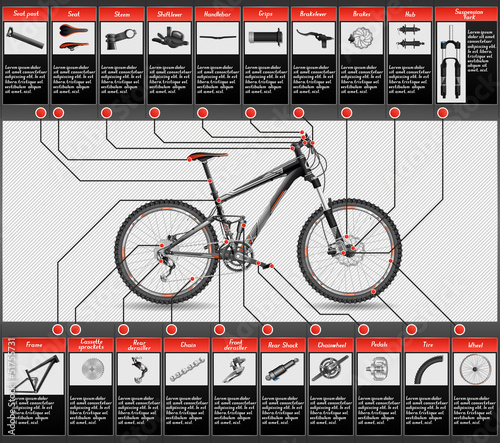 Vector: High detailed scheme of full suspension MTB High detailed scheme of full suspension MTB
