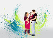 Vektor: Family and streams of colorful paint Family and streams of colorful paint