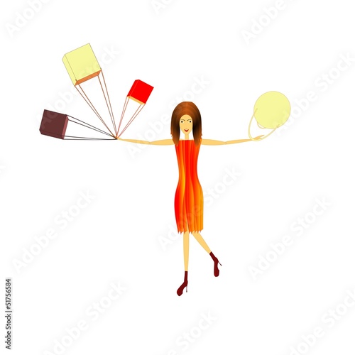 Illustration: woman with purchases, illustration woman with purchases, illustration