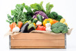 Crate of seasonal fresh vegetables from farmers market