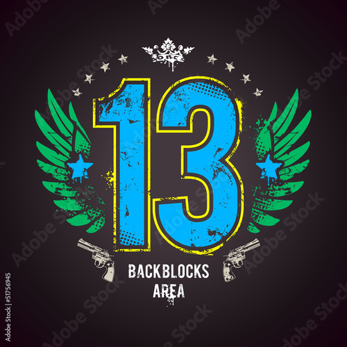Vector: Grunge print with lucky 13 number Grunge print with lucky 13 number