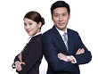 asian business people standing back-to-back, arms crossed