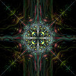 Fractal flame background.  Red, yellow, green on black.