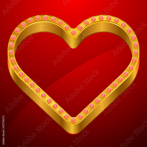 Vector: Valentine background with gold heart and jewels. Valentine background with gold heart and jewels.