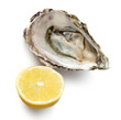Oyster and lemon on white background